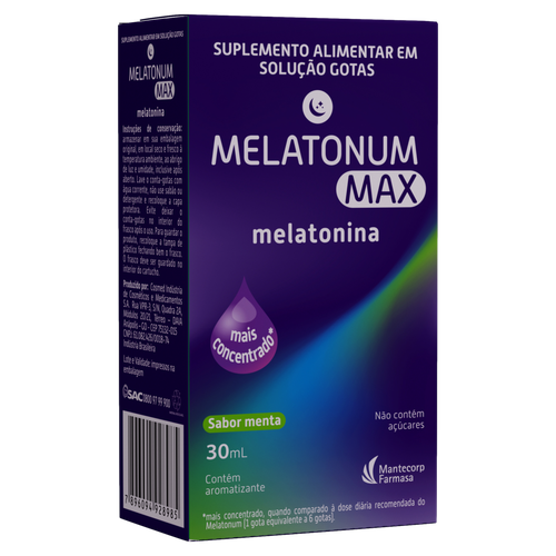 Melatonina Menta Melatonum Max Caixa 30ml Solução Gotas