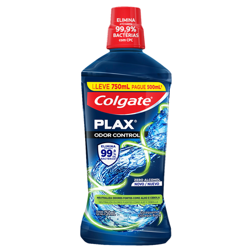 Enxaguante Bucal Zero Álcool Colgate Plax Odor Control Frasco Leve 750ml Pague 500ml