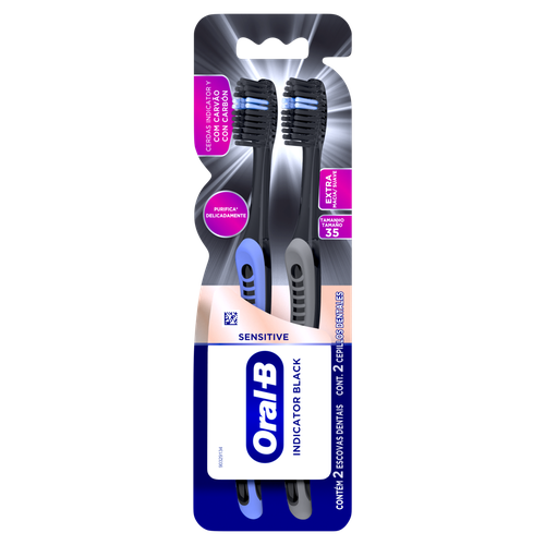 Escova Dental Extramacia Sensitive Oral-B Pro-Saúde Indicator Black 2 Unidades