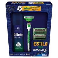 Kit 1 Aparelho Recarregável + 3 Cargas para Barbear Gillette Mach3 Grátis 1 Espuma de Barbear Sensitive 56g