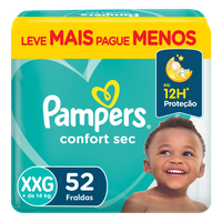 Fralda Descartável Infantil Pampers Confort Sec XXG Pacote 52 Unidades Leve Mais Pague Menos