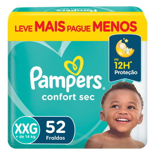 Fralda Descartável Infantil Pampers Confort Sec XXG Pacote 52 Unidades Leve Mais Pague Menos