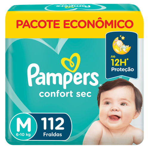 Fralda Descartável Infantil Pampers Confort Sec M Pacote Econômico 112 Unidades