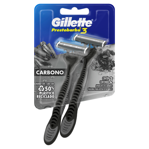 Aparelho Descartável para Barbear Gillette Prestobarba3 Carbono 2 Unidades