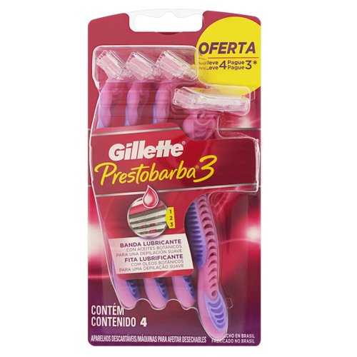 Aparelho de Depilar Descartável Feminino Gillette Prestobarba 3 4 unidades