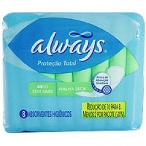 Absorvente Always Proteção Total Active Sem Abas 8 unidades