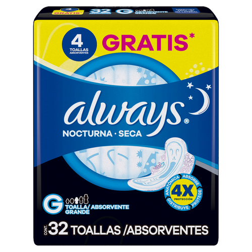 Absorvente Always Noites Tranquilas Cobertura Seca Com Abas 32 unidades