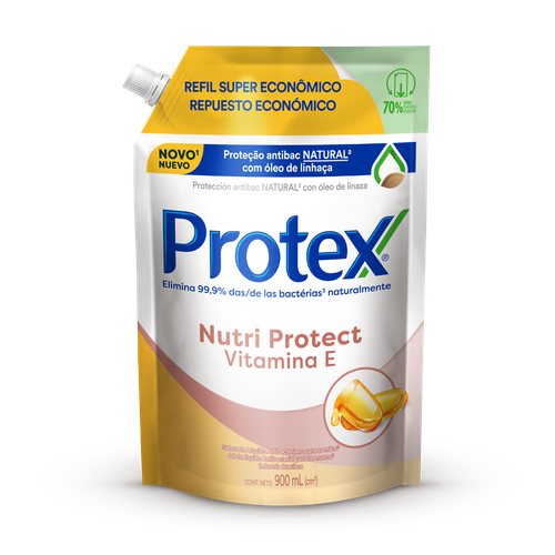 Sabonete Líquido Antibacteriano para as Mãos Protex Nutri Protect Vitamina E Sachê 900ml Refil Super Econômico