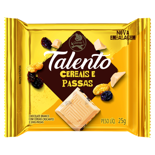 Chocolate Garoto Talento Branco Com Cereais E Passas 25g