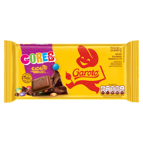 Chocolate ao Leite com Pastilhas de Chocolate Coloridas Garoto Cores Pacote 80g