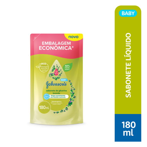 Sabonete Líquido de Glicerina Lavanda Johnson's Baby Sachê 180ml Refil Embalagem Econômica