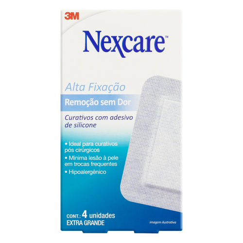 Curativo Alta Fixação Nexcare Remoção sem Dor 76mm x 101mm Caixa 4 Unidades