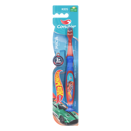 Escova Dental Condor Hot Wheels Macia 5 anos com Capa Protetora 1 unidade 