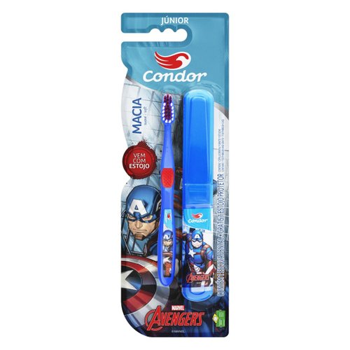 Condor Junior Escova Dental Infantil Avengers Macia Com Estojo 2 unidades