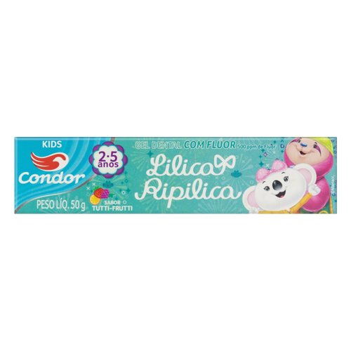 Gel Dental Com Flúor Condor Lilica Ripilica 2-5 Anos Sabor Tutti-Frutti 50g