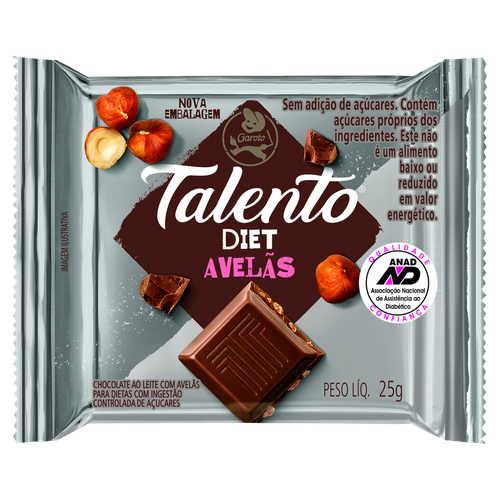 Chocolate Garoto Talento Diet Ao Leite Com Avelãs 25g