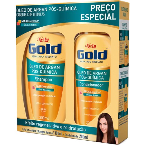 Kit Niely Gold Shampoo+Condicionador Oleo Argan Pos Quimica 300/200ml