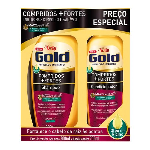 Kit Niely Gold Shampoo + Condicionador Compridos + Fortes 2 unidades