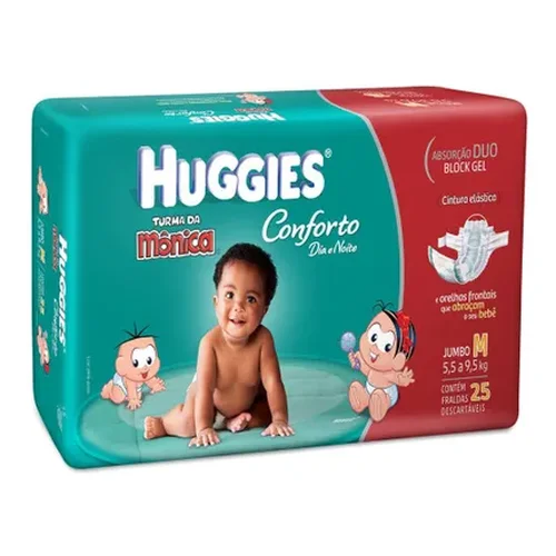 Fralda Huggies Turma da Mônica Conforto Dia e Noite M 25 unidades