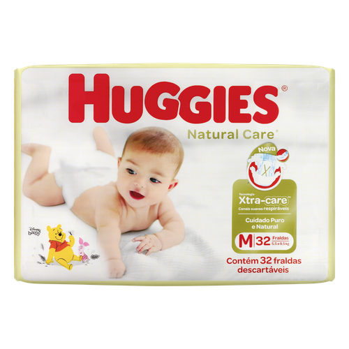 Fralda Descartável Infantil Huggies Natural Care M Pacote 32 Unidades