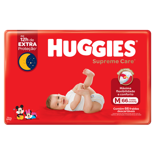 Fralda Descartável Infantil Huggies Supreme Care M Pacote 66 Unidades