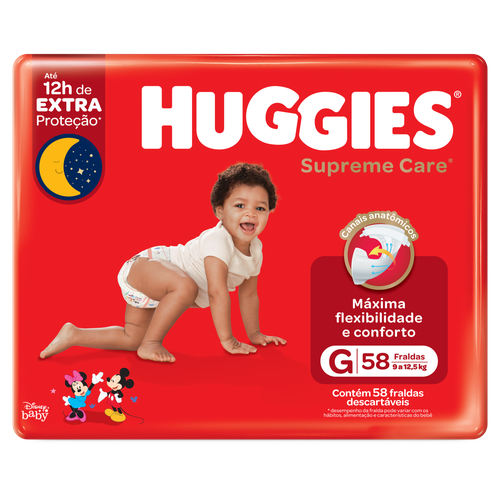 Fralda Descartável Infantil Huggies Supreme Care G Pacote 58 Unidades