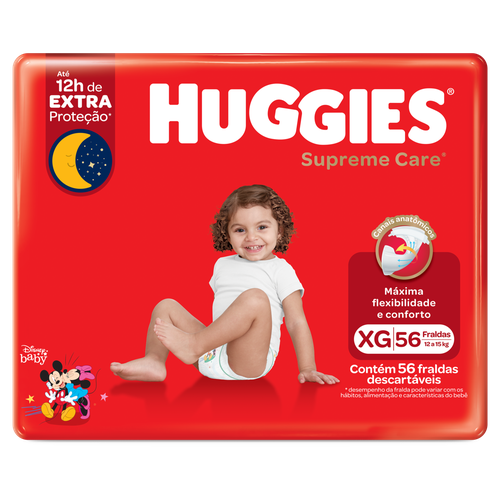 Fralda Descartável Infantil Huggies Supreme Care XG Pacote 56 Unidades