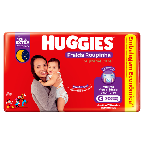 Fralda Descartável Infantil Roupinha Huggies Supreme Care G Pacote 70 Unidades Embalagem Econômica