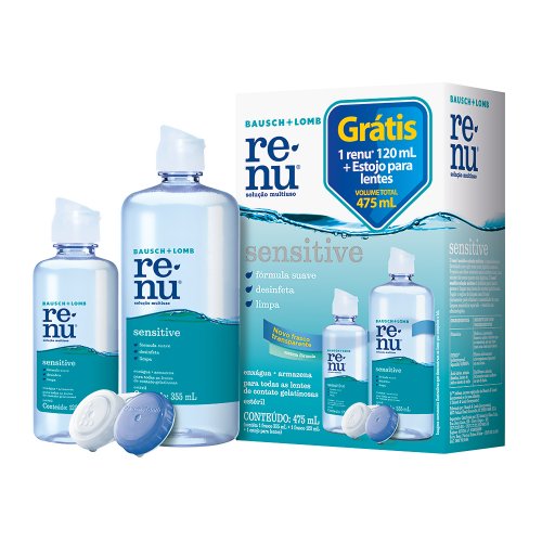 Solução Multiuso Renu Sensitive + Estojo para Lentes 355mL + Grátis 120mL