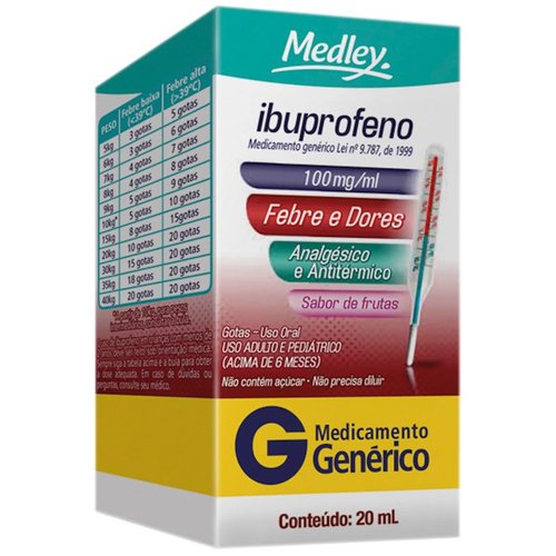 Ibuprofeno Gotas Genérico Medley 100mg/ml Sabor de Frutas 20ml