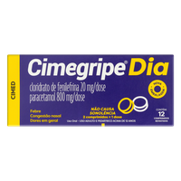 Cimegripe Dia 800mg + 20mg caixa com 12 comprimidos revestidos