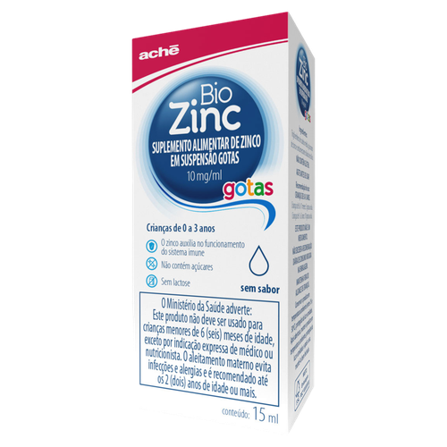 Zinco 10mg/ml sem Sabor Biozinc Caixa 15ml Suspensão Gotas