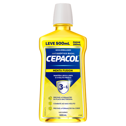 Enxaguante Bucal Antisséptico Menta Fusion Cepacol Frasco Leve 500ml Pague 350ml