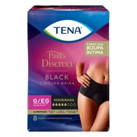 Calcinha Descartável Tena Pants Discreet Black Tamanho G/EG 8 unidades