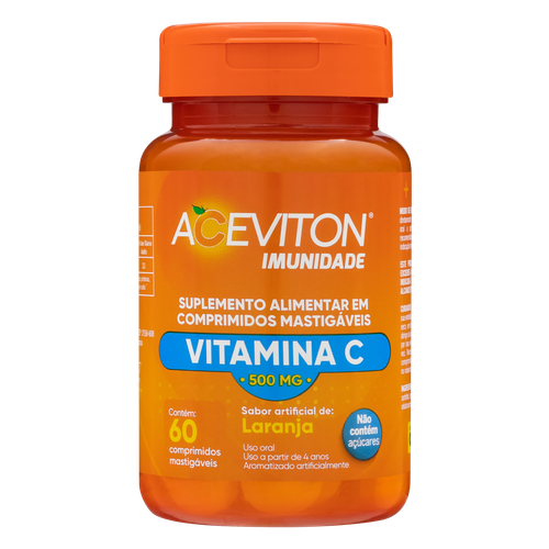 Aceviton Imunidade 500mg Laranja Cimed Frasco 60 Comprimidos Mastigáveis