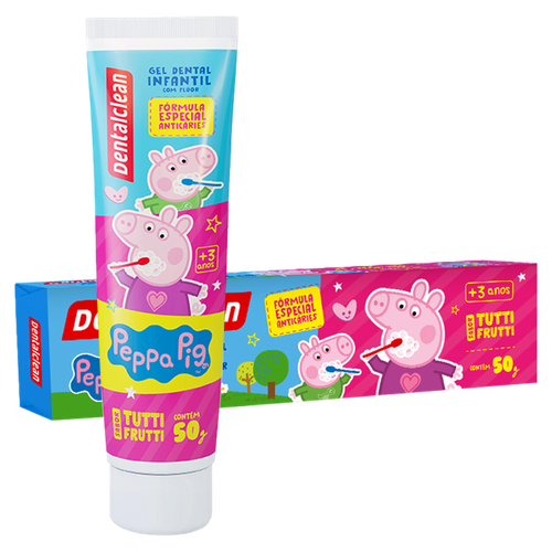 Gel Dental Infantil com Flúor Tutti Frutti Peppa Pig Dentalclean Caixa 50g