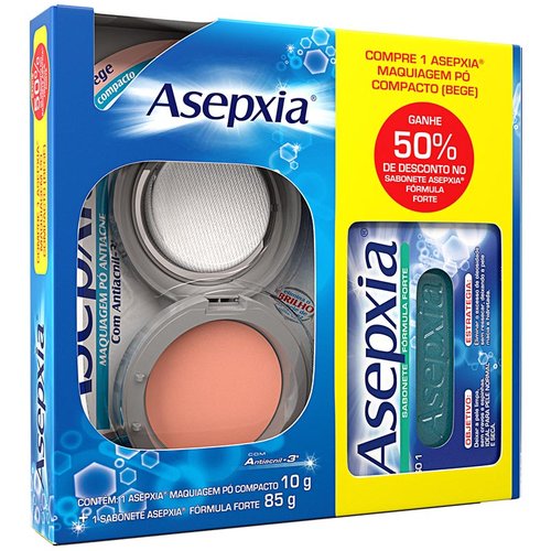 Kit Asepxia Pó Compacto Antiacne Bege 10g + Ganhe 50% de Desconto Sabonete em Barra Fórmula Forte 85g